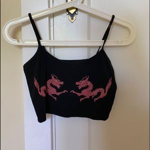 Black Stretchy Dragon Tank Top Cropped